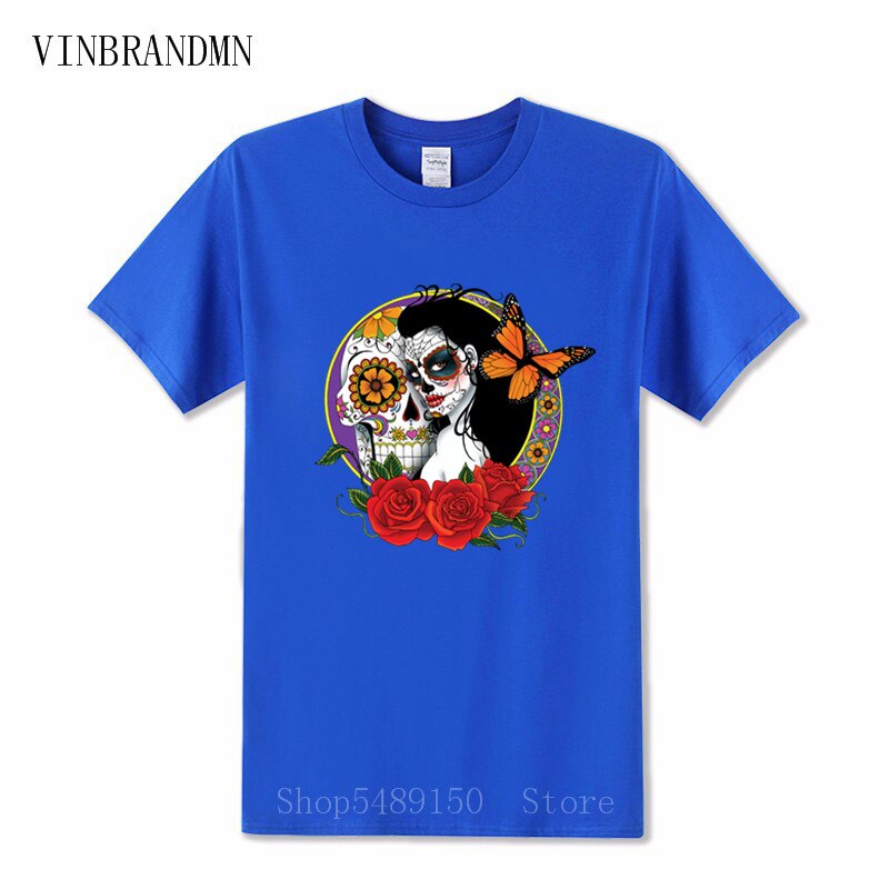 Strange Day Of The Dead T Shirt Sugar Skull Girl With Rose Tattoo T-Shirt Cool Fashion Summer Clothes For Men Boys Horror Tshirt