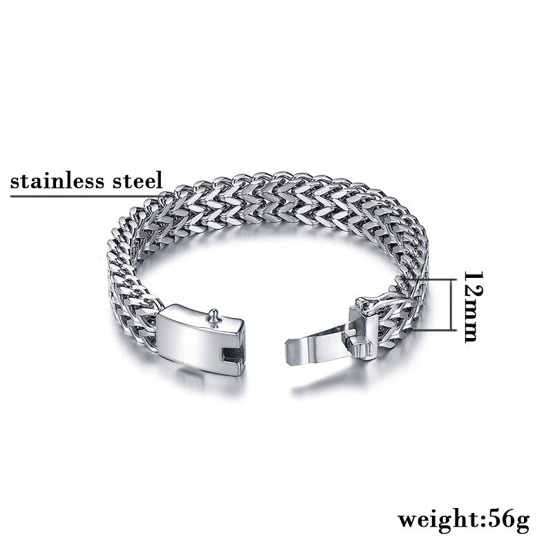 Ancient Silver Color Stainless Steel 12mm Width Buddha Bracelet
