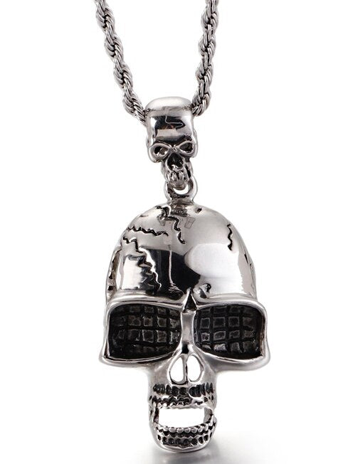 Retro Stainless Steel Mens Punk Skull Pendant Necklace