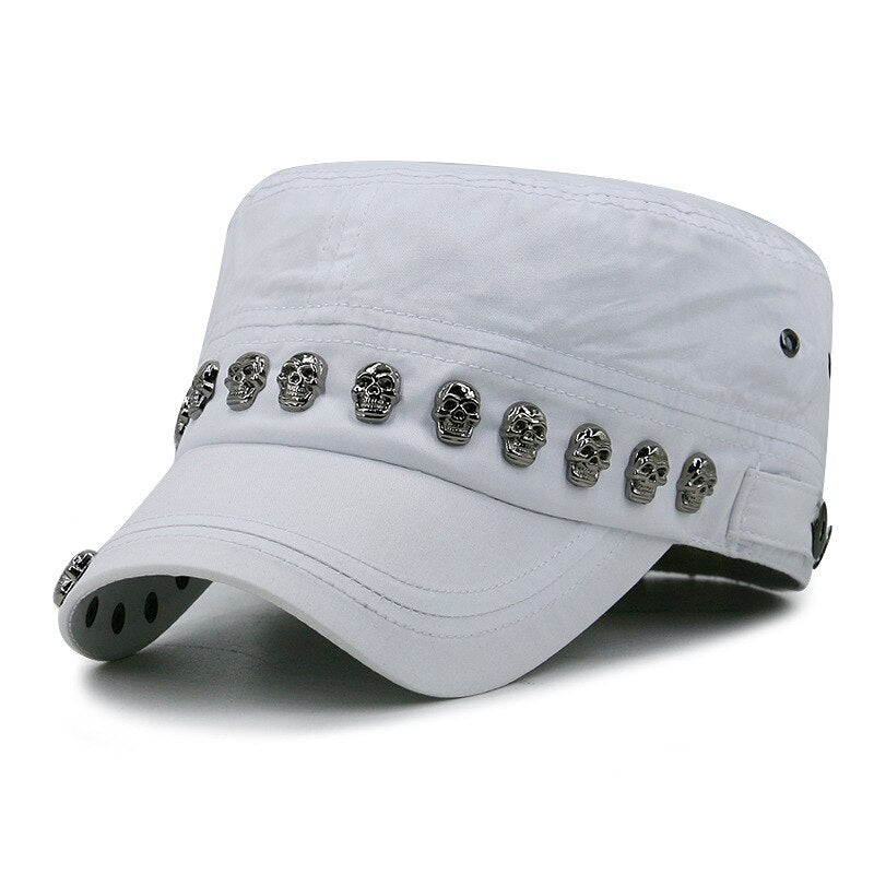 Men Baseball Cap Flat Hats Skull Rivet Flat Top Hat Men's Hats Hip Hop High Street