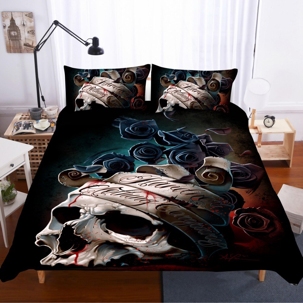 Skull Bedding Set for Adults,Printed Duvet Cover with Skull