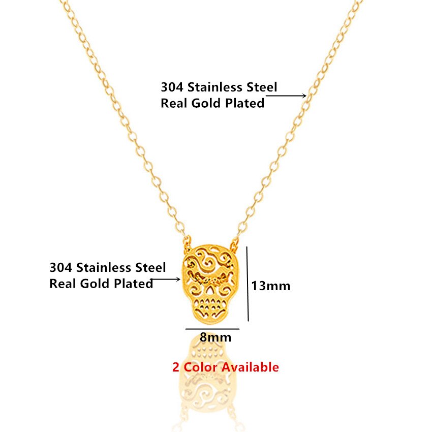 Mexican Party Gold Sugar Skull Pendant Necklace