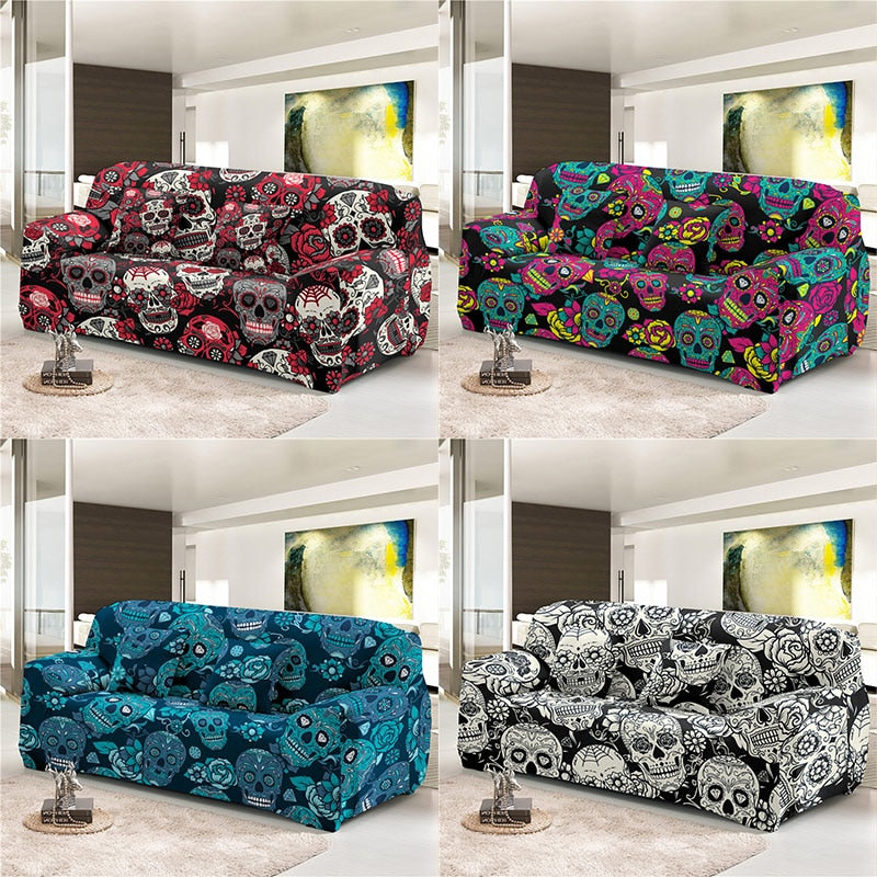 Sugar skull sofa Cover Living Room Decor Stretch Slipcover For L-shaped Sectional Couch