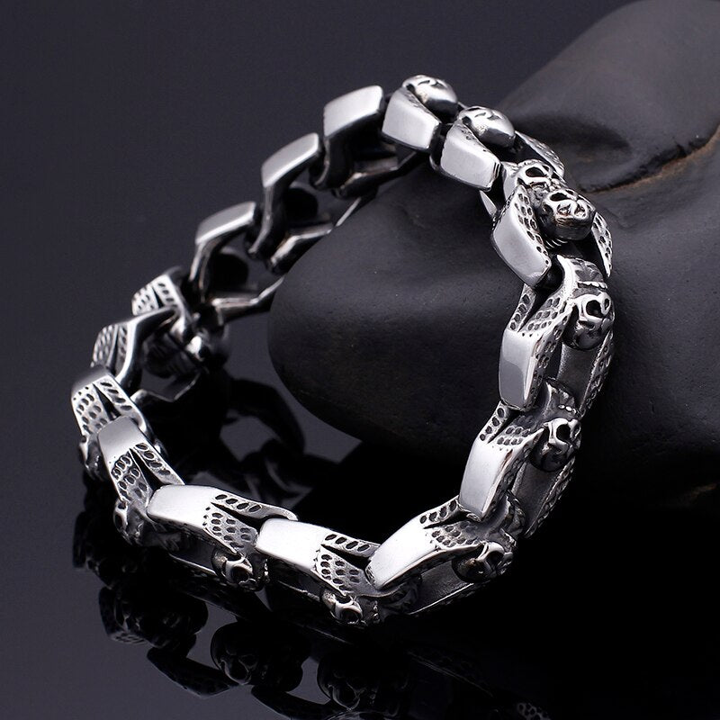 Skull Charm Bracelet Blacken Metal Stainless Steel Wrist Band Gothic Bracelets