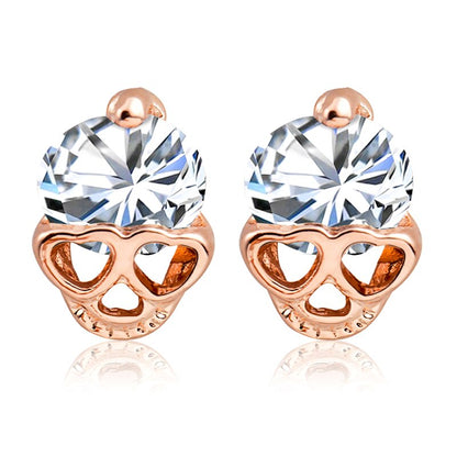 Cute Heart Eyes Skull Earrings Women Girl Small Jewelry Rose Gold