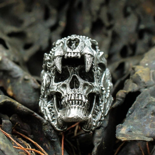 Vintage Indian Jaguar Warrior Skull Ring