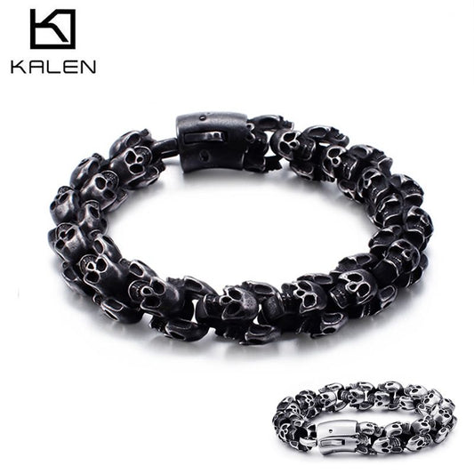 Large Stainless Steel Shiny Skull Charm Bracelets Men's Bracelet