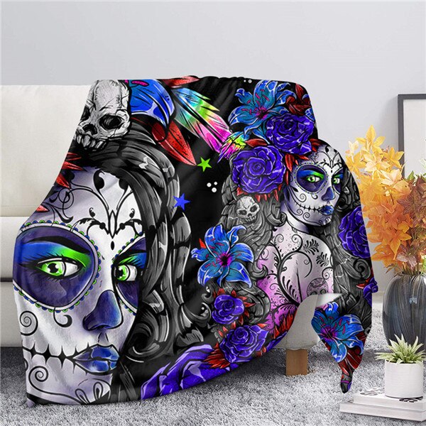 Skull Day of the Dead Purple Gothic Style Girls Throw Blanket