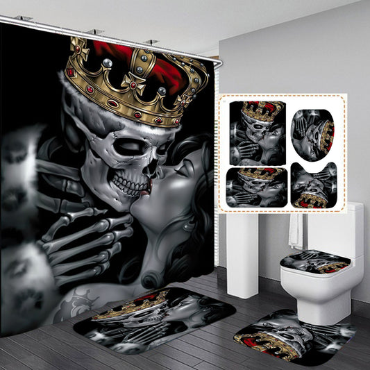 Halloween Skeleton Printed Shower Curtains Black Punk Bathroom Curtain Set