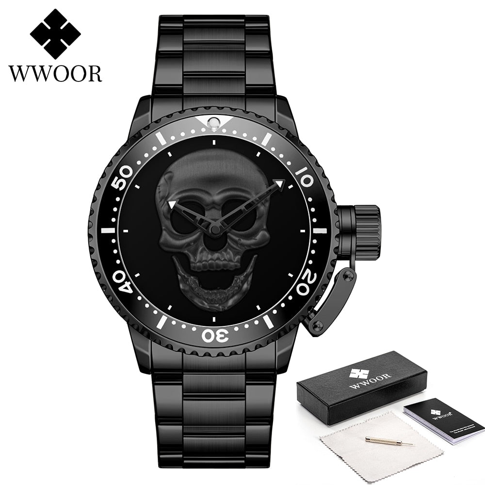 Skull skeleton Luxury Brand Gold Black Skull Men Watches with Stainless Steel Sports Waterproof Quartz Clocks Male Creative Wristwatches