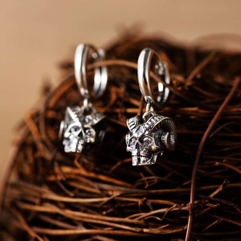 Real 100% 925 Sterling Silver Skull Stud Earrings