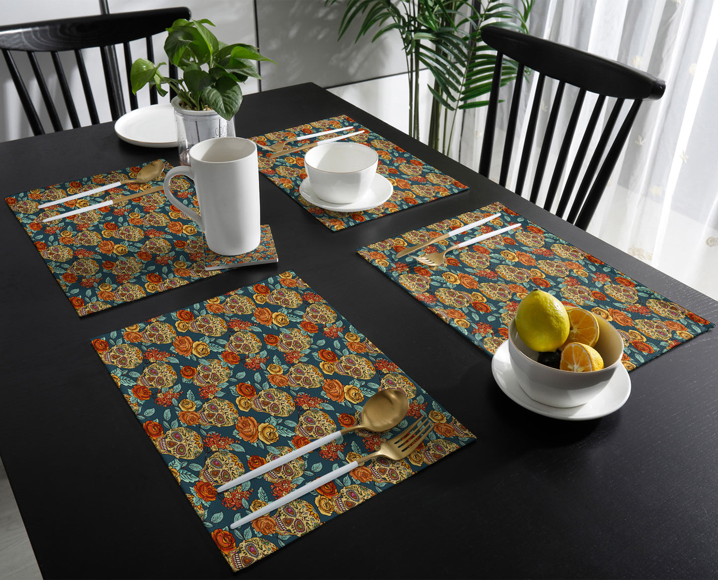 Mexican Skull Table Runner Wedding Table Decor Party Dining Table Mat Placemat