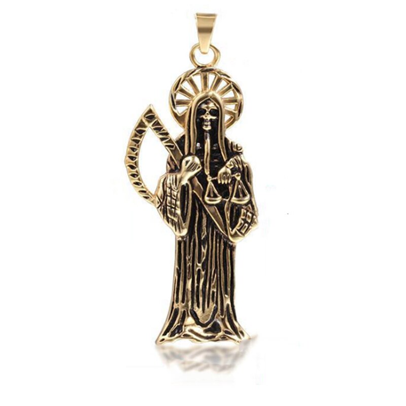 Hip Hop Vintage Holy Saint Death Santa Muerte Skull Biker Pendant Golden