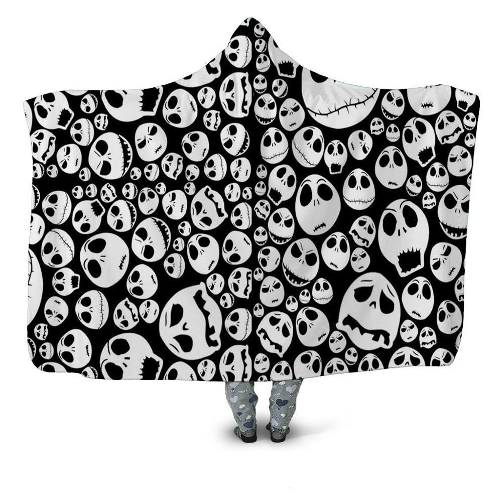 Smile Skull 3d Printed Plush Home Office Textile Hooded Blanket