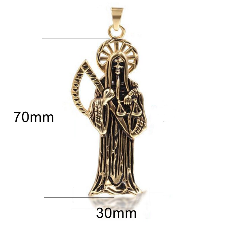 Hip Hop Vintage Holy Saint Death Santa Muerte Skull Biker Pendant Golden