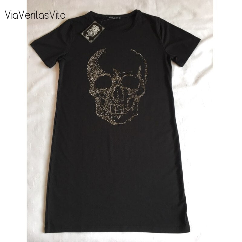 Diamonds Skull Print Punk Style Womens Black Dress