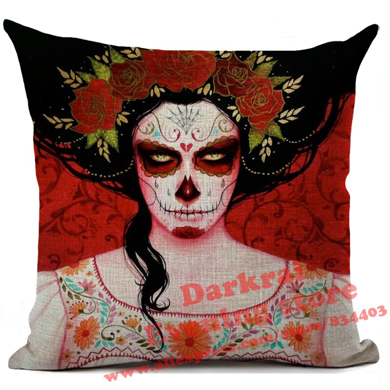 Day Of The Dead Halloween Cushion Pillow Cover Horror Sugar Skull