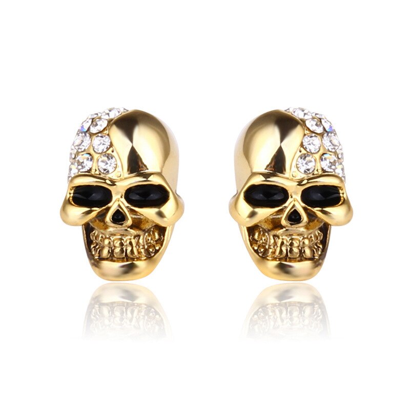 New Hot Punk Gold Unisex Skull Head Stud Earring