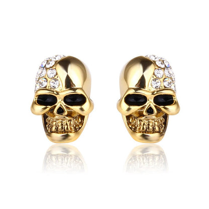 New Hot Punk Gold Unisex Skull Head Stud Earring