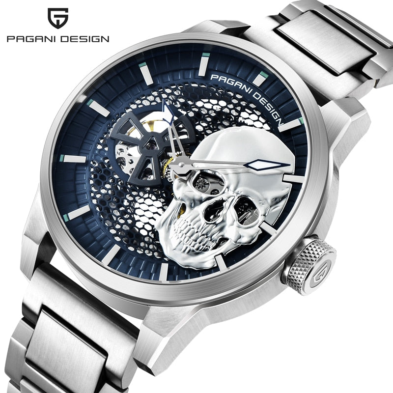 Skeleton Skull Men's Mechanical Watches Top Brand Stainless Steel Waterproof