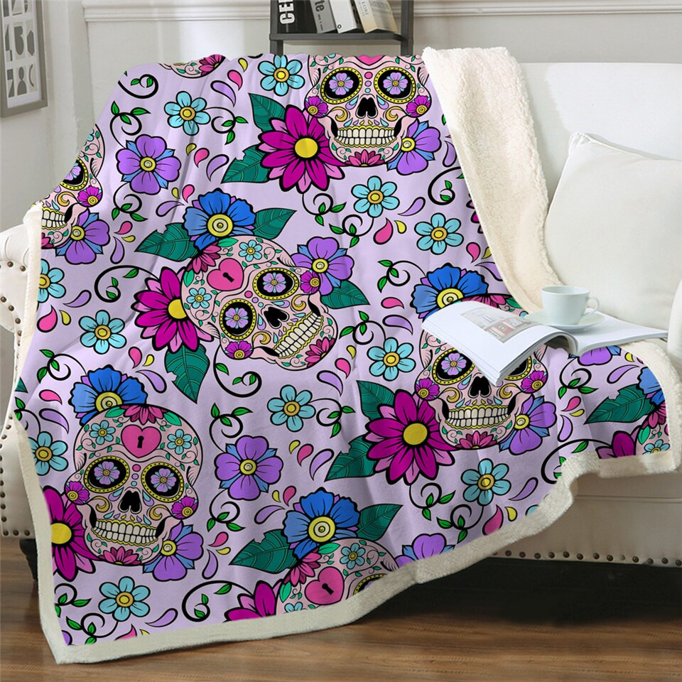 Sugar Skull Blanket for Beds Floral Roses Thin Quilt Fashionable Blanket