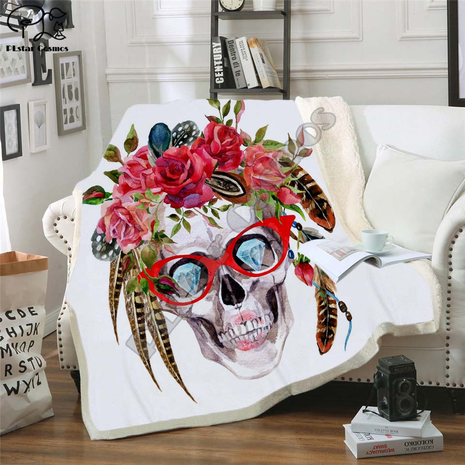 flower skull 3D Bedding Outlet good quality Blanket Sherpa Blanket