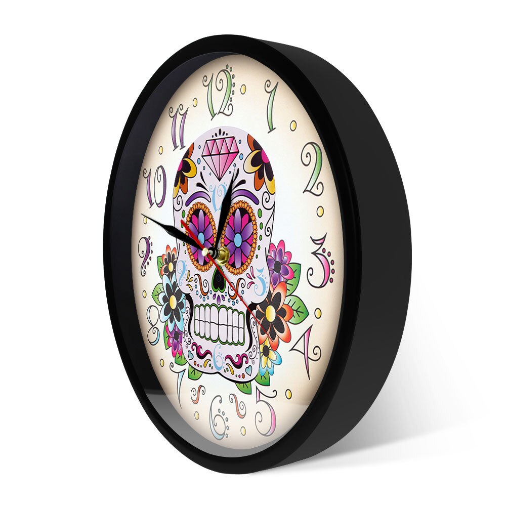 Day of the Dead Mexican Floral Skull Wall Clock Dia de Muertos Spanish Home Decor