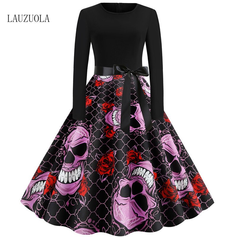 Bloody Skull Print Halloween Party Dresses