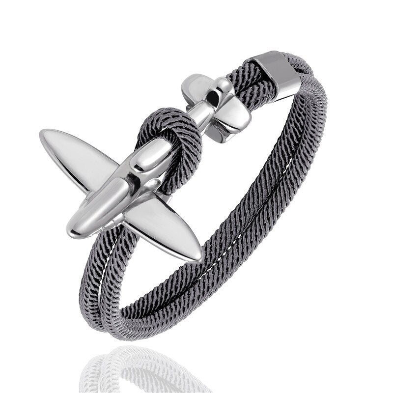 Fashion Stainless Steel Airplane Glider Anchor Rope Leather