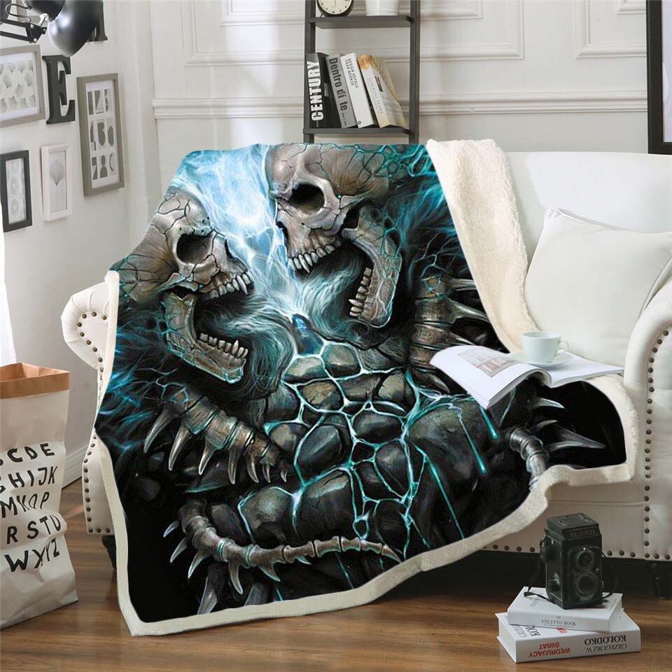 Skull Gothic Fleece Blanket for Beds Thick Quilt Fashion Bedspread Sherpa Throw Blanket