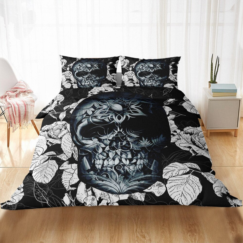 3D Luxury Flower Skull Bedding Set Duvet Cover Set