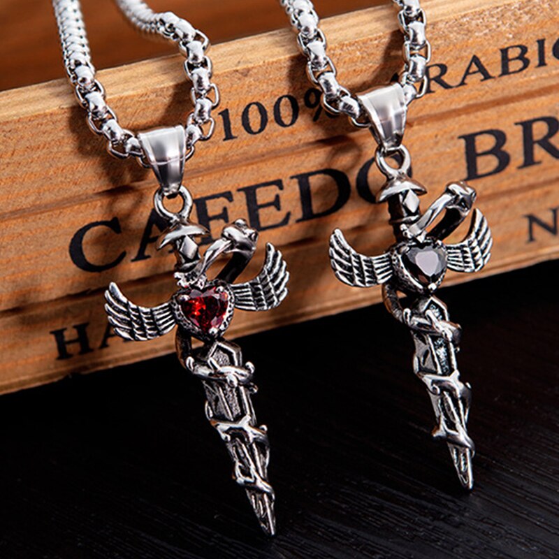 Exaggerated Punk Heart Cross Titanium Steel Necklace