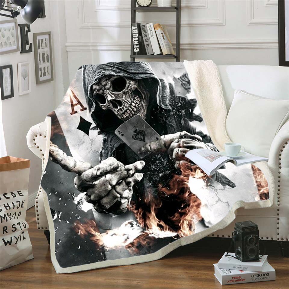 Skull Gothic Fleece Blanket for Beds Thick Quilt Fashion Bedspread Sherpa Throw Blanket