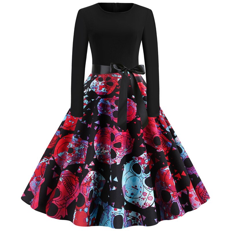 Bloody Skull Print Halloween Party Dresses