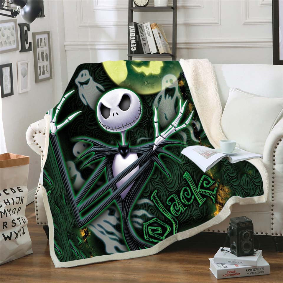 The Nightmare Before Christmas Jack Skull Sherpa Blanket  Plush Velvet Warm