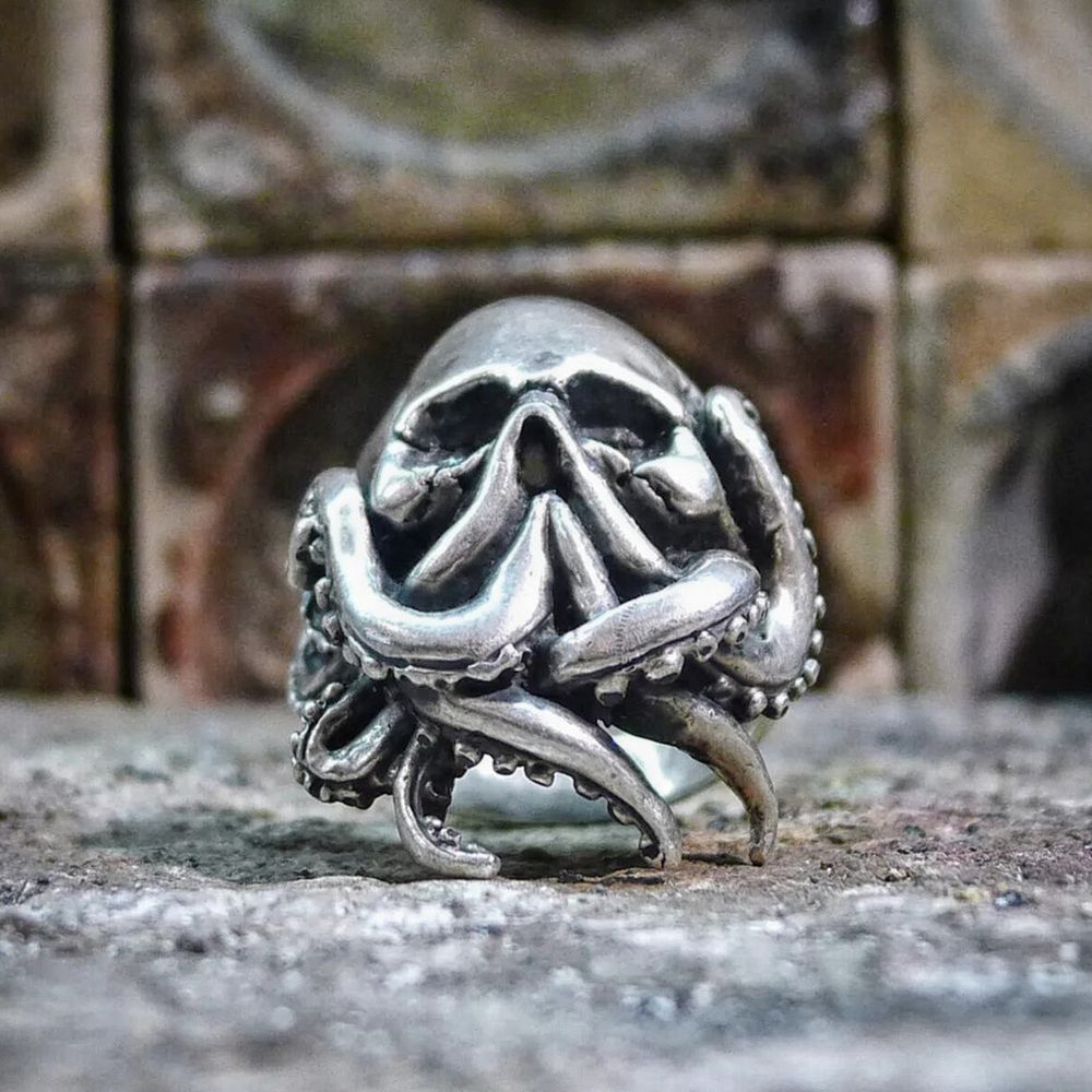 Goth Octopus Skull Ring Punk 316L Stainless Steel