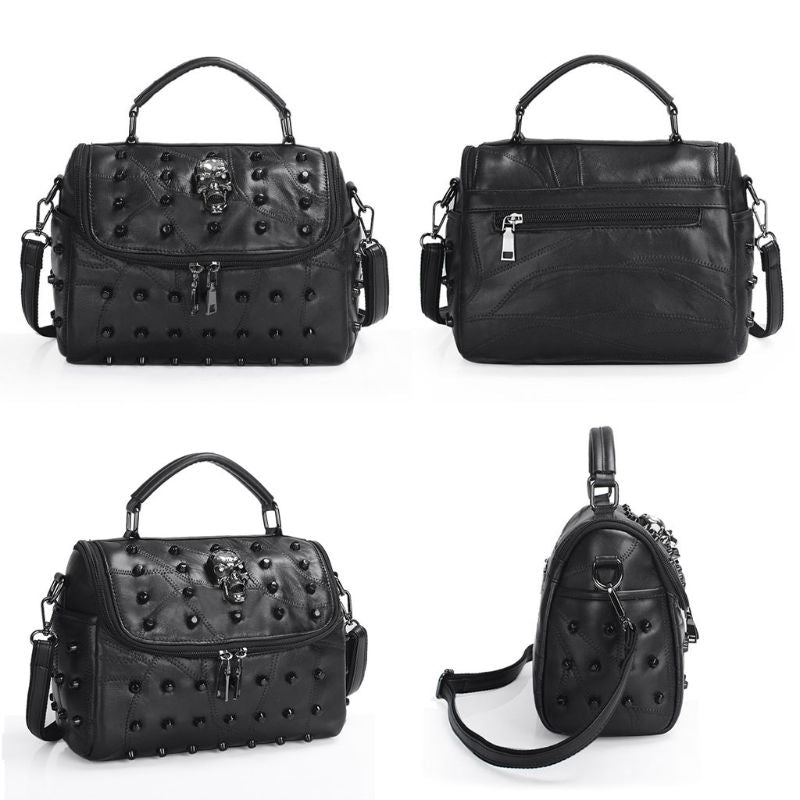 Women Bags Split Sheep Leather Messenger Rivet Skull