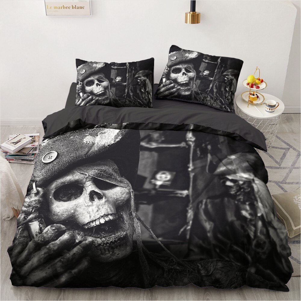 3D Skull Bedding Sets Duvet Quilt Cover Set Comforter Bed Linen Pillowcase