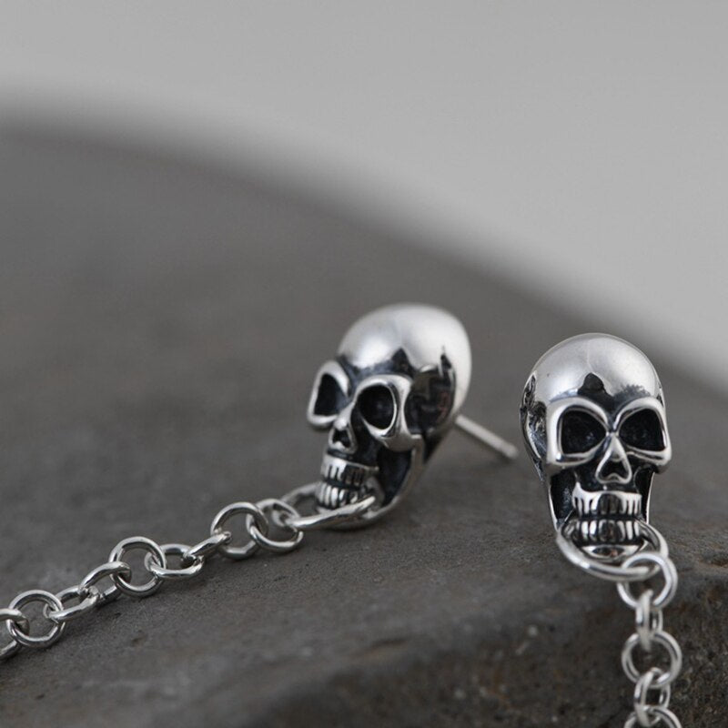 Original Real 925 Sterling Silver Skull Stud Earrings