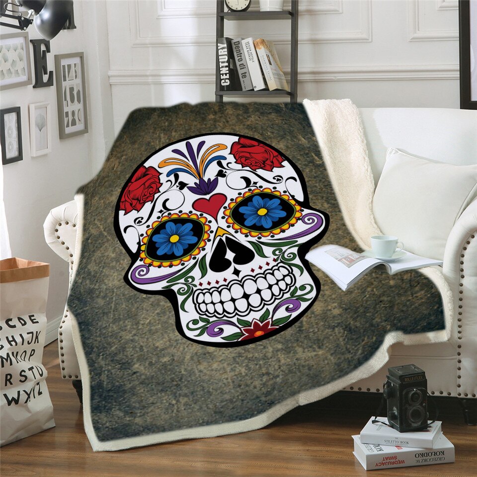 Skull Throw Blanket Halloween Traditional Mexican Sugar Day of the Dead