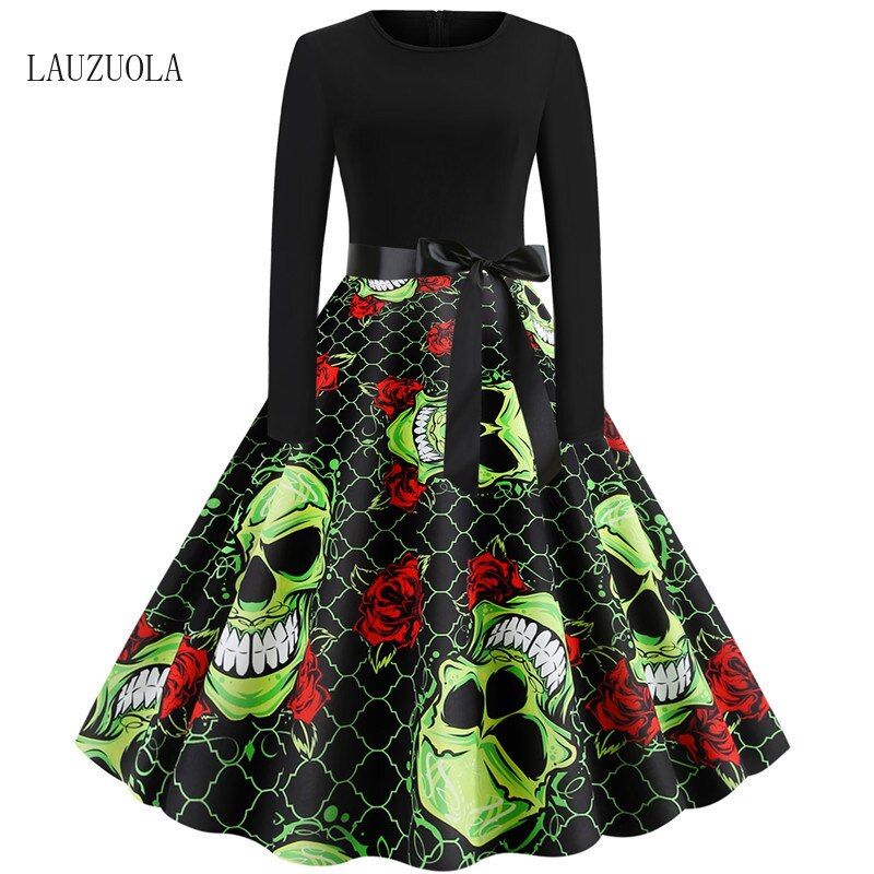 Bloody Skull Print Halloween Party Dresses