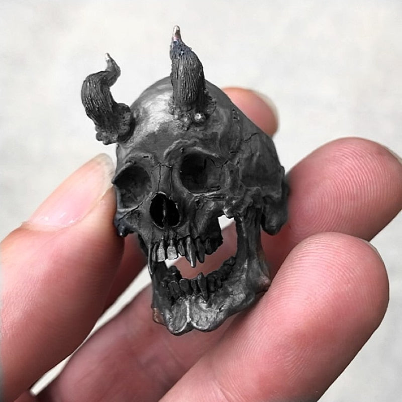 Detail Black Stainless Steel Demon Skull Ring