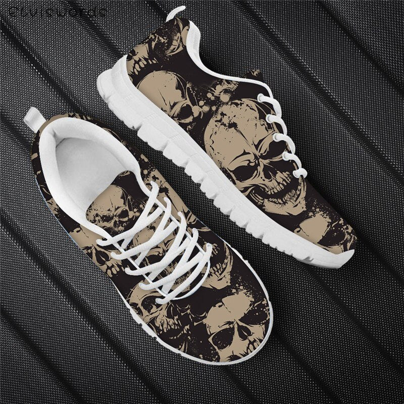 Punk Style Women Flats Skull Head 3D Print Breathable Air Mesh Sneaker Shoes