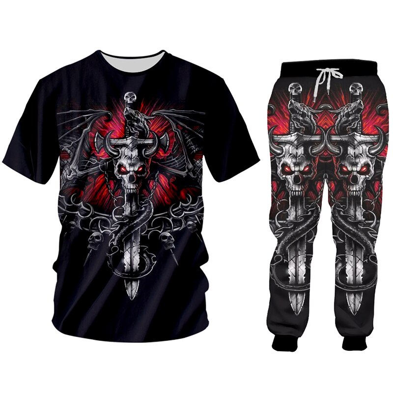 Hot Cool Cross Skull 3D Print Hoodies And Jogging Pants Set High Quality Streetwear Trendy