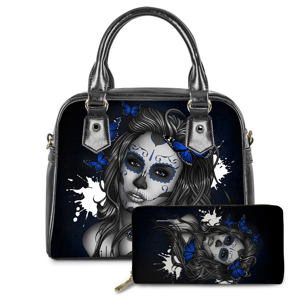 Sugar Skull Girls Print Luxury Handbags Rose Gothic Bags & wallet