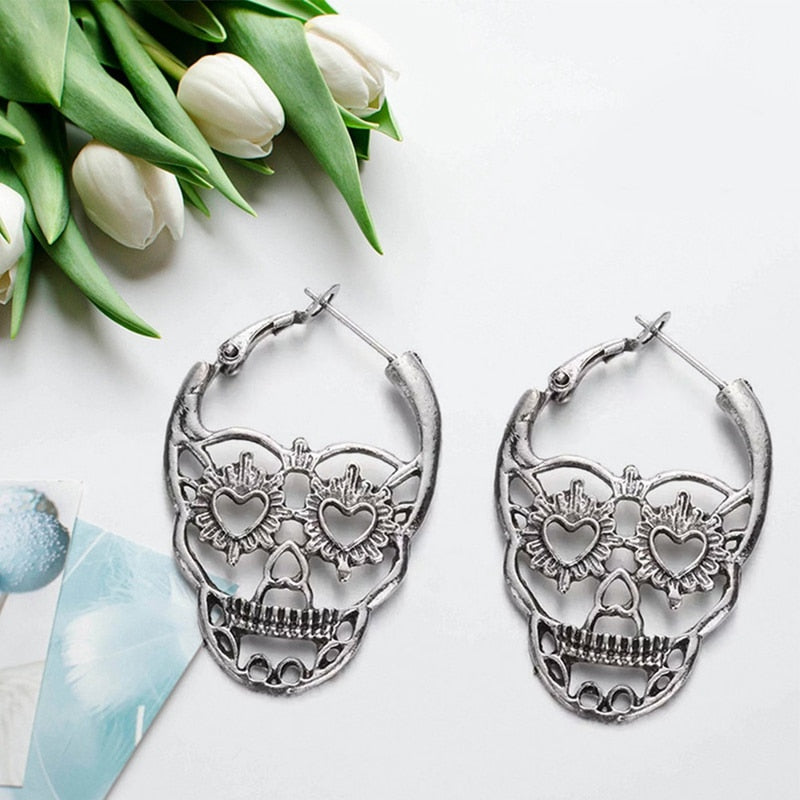 Vintage Punk Gothic Skull Earrings Textured STextured Kull Bones Earrings