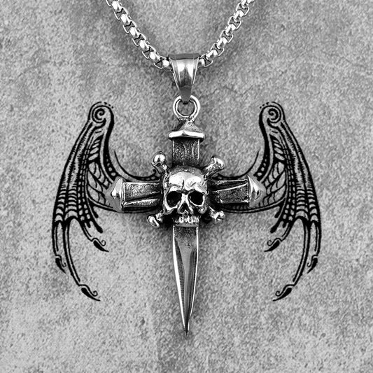 Stainless Steel Gothic Skull Cross Sword Men Necklaces