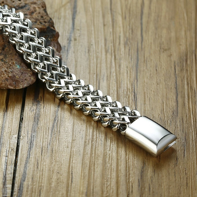 Punk 12.5mm Wave Link Chain Bracelets for Men Stainless Steel