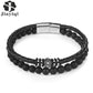 Charm Beads Leather Bracelet For Mens Jewelry Stainless Steel