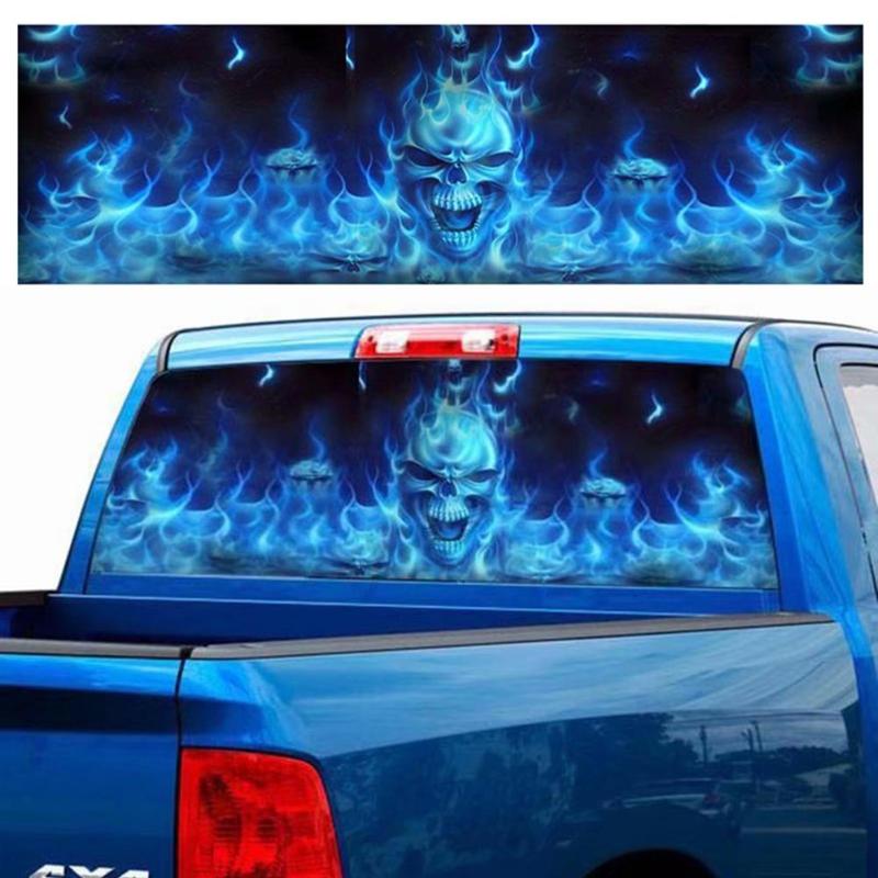 Auto Products Waterproof Car Sticker Flaming Skull Rear Window Graphic Decals